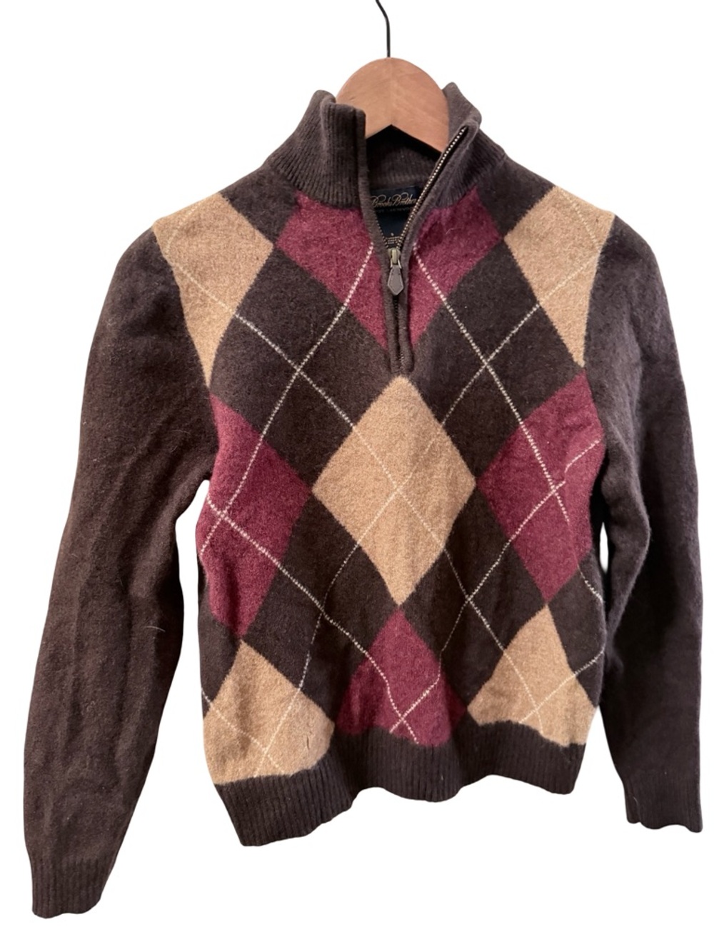 Brooks Brothers Men's Brown & Burgundy Argyle Scottish Lambswool Sweater